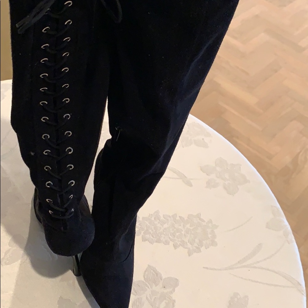 BCBG lace up back knee night boot with side zipper